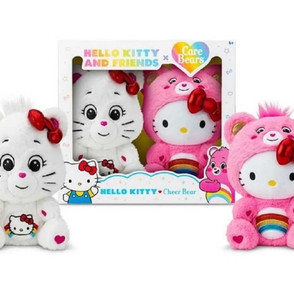 Hello Kitty Loves Cheer Bear 10" Collectible Care Bears 
Plush 2-Pack!✨NIB✨